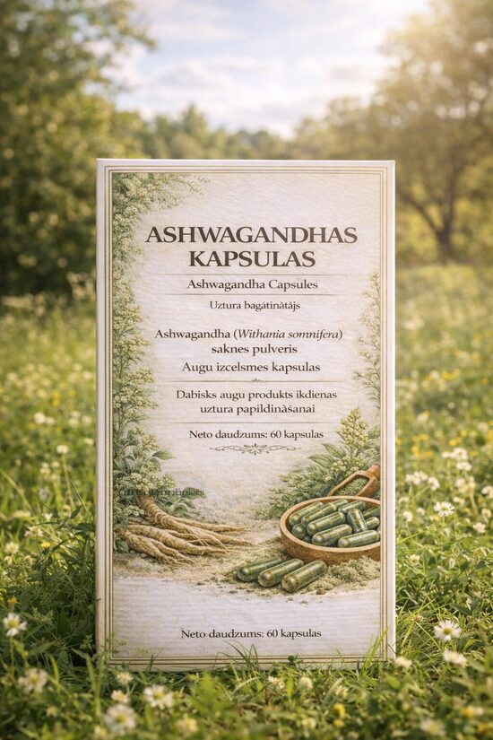  STRESA, TRAUKSMES MAZINĀŠANAI-ASHWAGANDHAS KAPSULAS 60GB